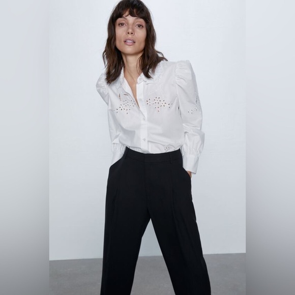 ZARA POPLIN SHIRT WITH EYELET EMBROIDERY SIZE M - Picture 12 of 14